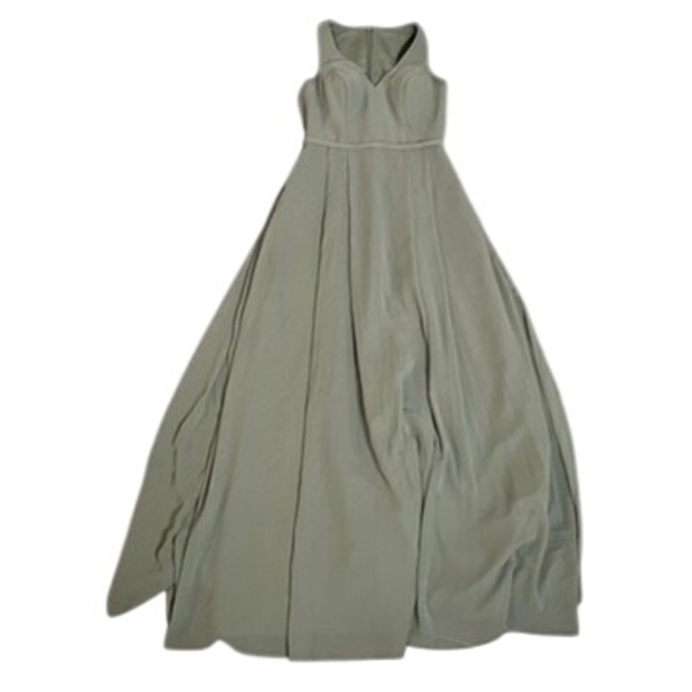 Azazie Sage Green V-Neck Maxi Dress A4 Sleeveless Cutout Back Formal Gown